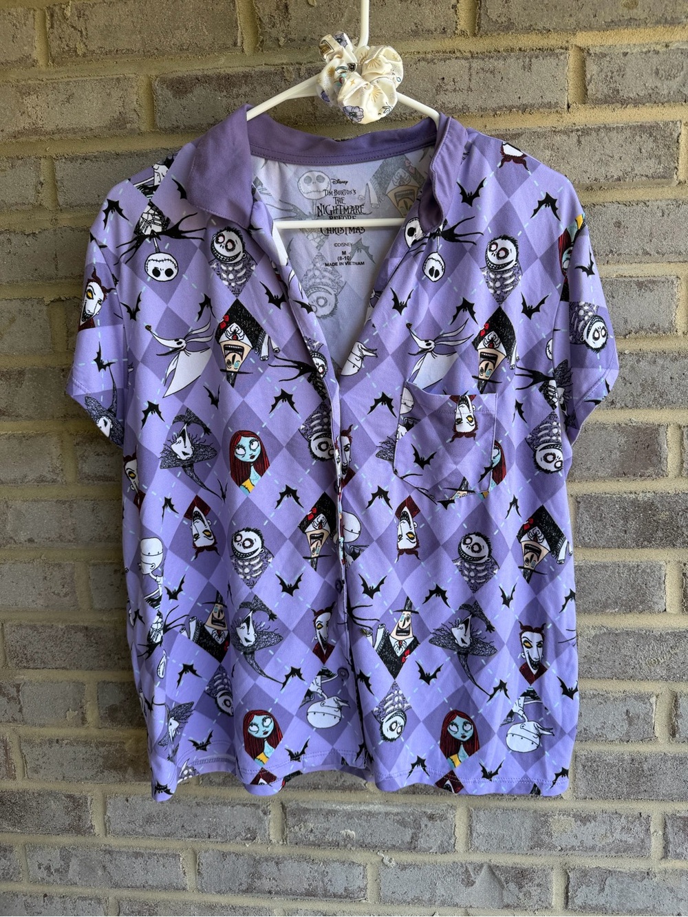 Disney Nightmare Before Christmas Purple Harlequin Pajama Shorts Set Scrunchie